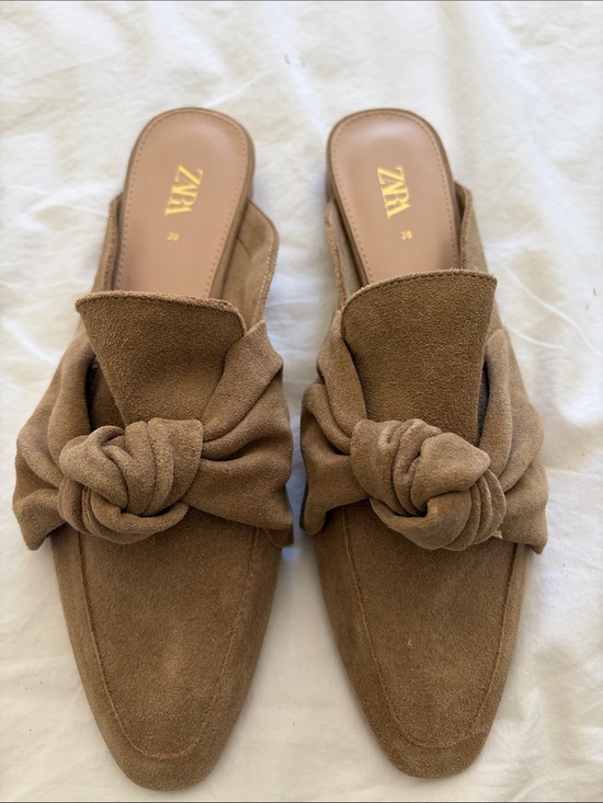 Zara Shoes - Zara Tan Suede Knotted Slip-On Mules